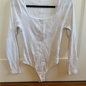 Abercrombie & Fitch White Ribbed Long Sleeve Bodysuit